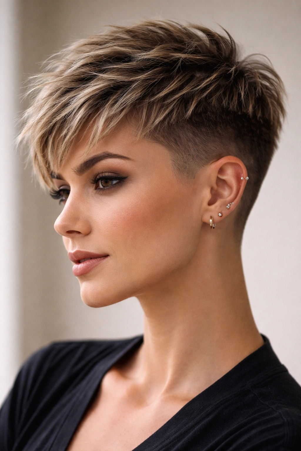 Textured pixie with subtle fade and layered top showing movement