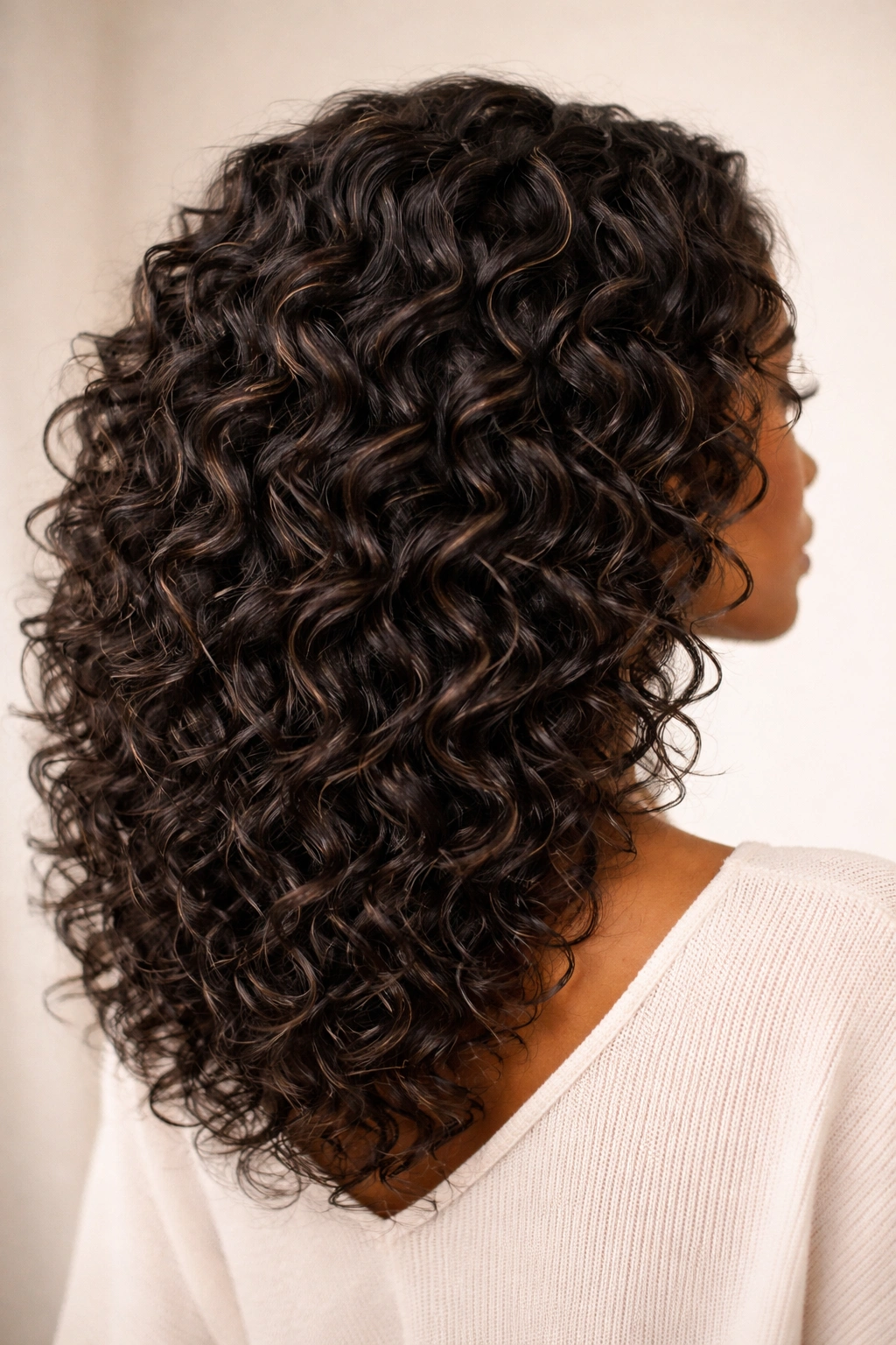Close-up of defined wave pattern in coily hair with visible S-waves
