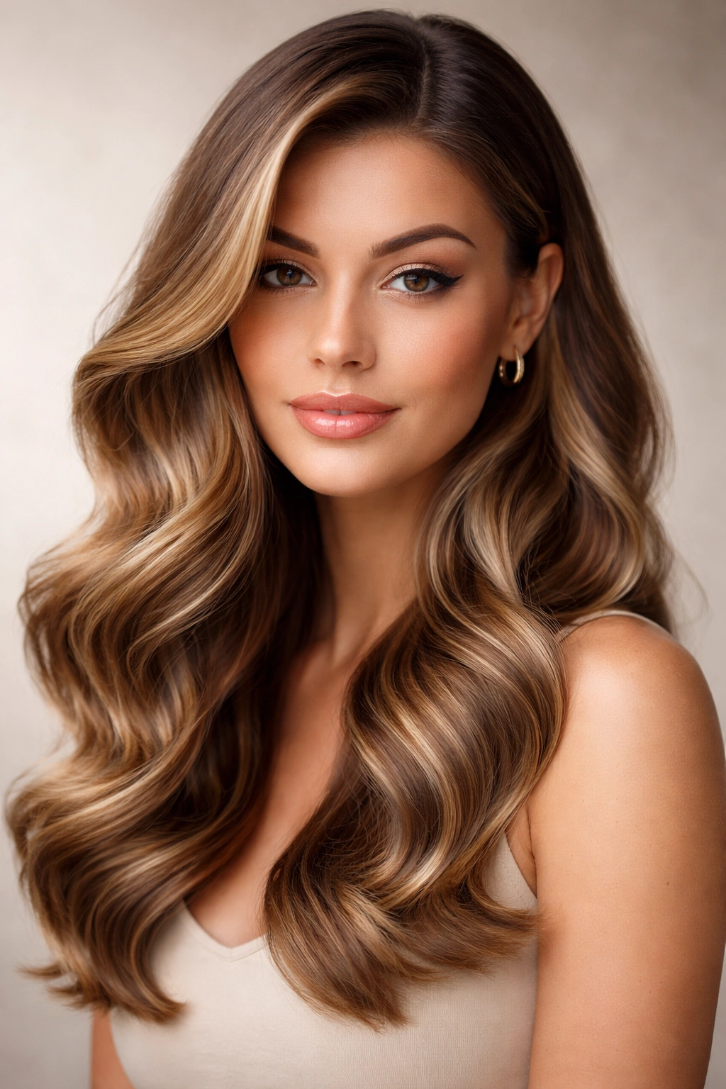 Close-up of a person with defined waves in a glossy blowout