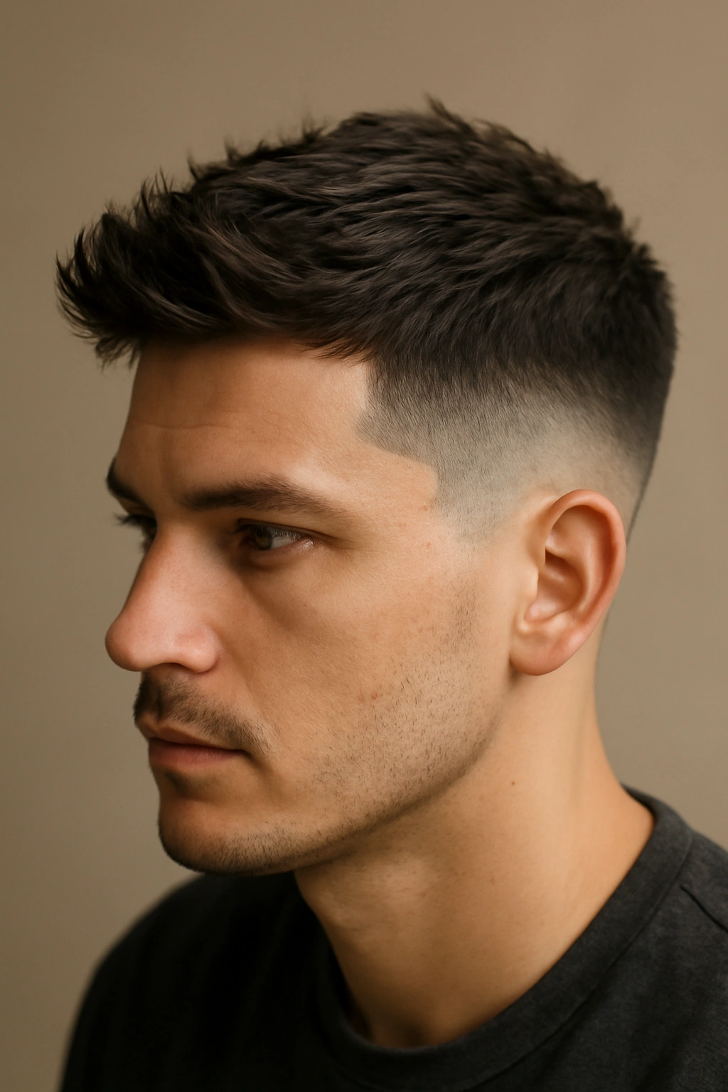 Close-up of disconnected fade with sharp line and textured top