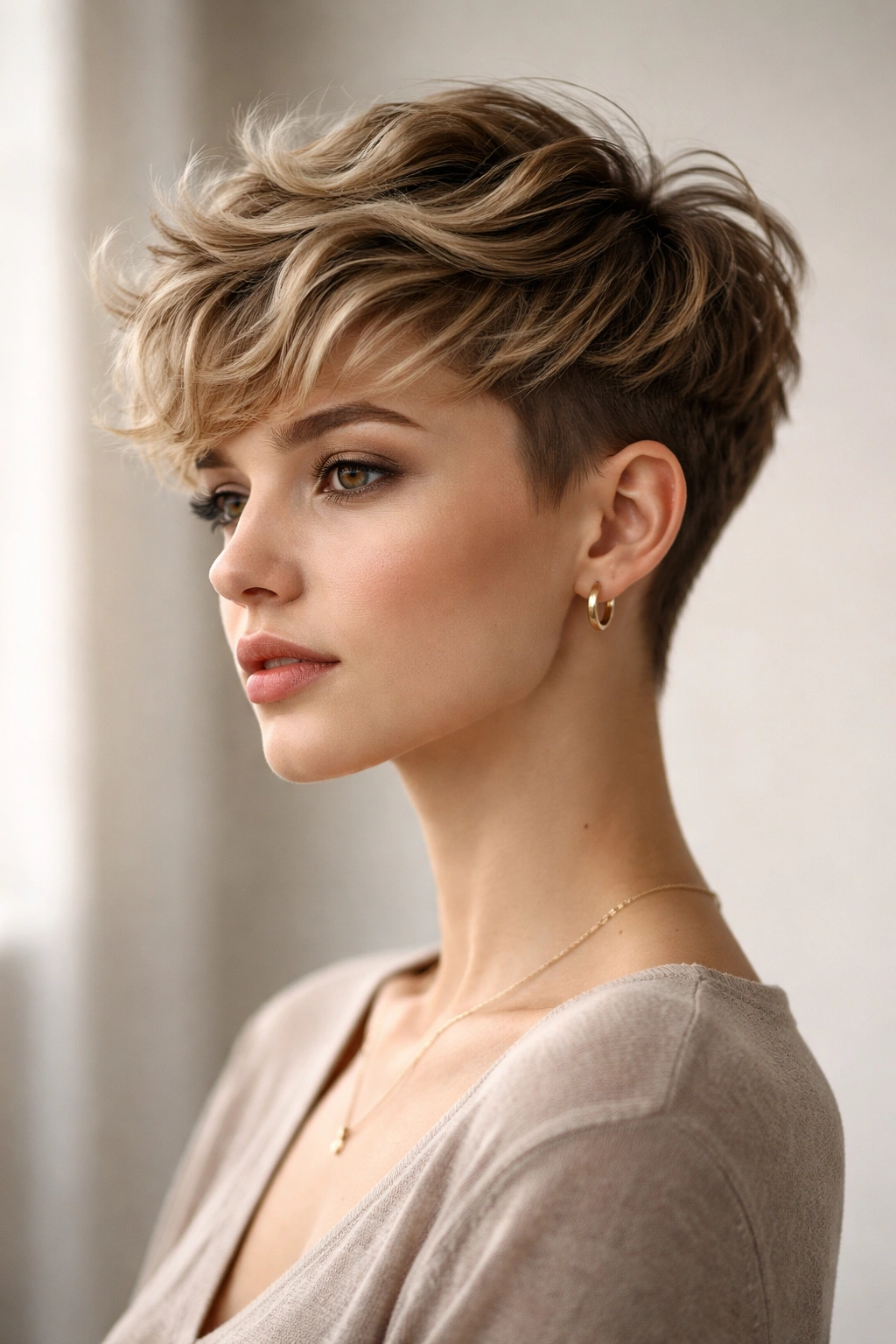 Pixie with long top and very short sides showing a sharp disconnection