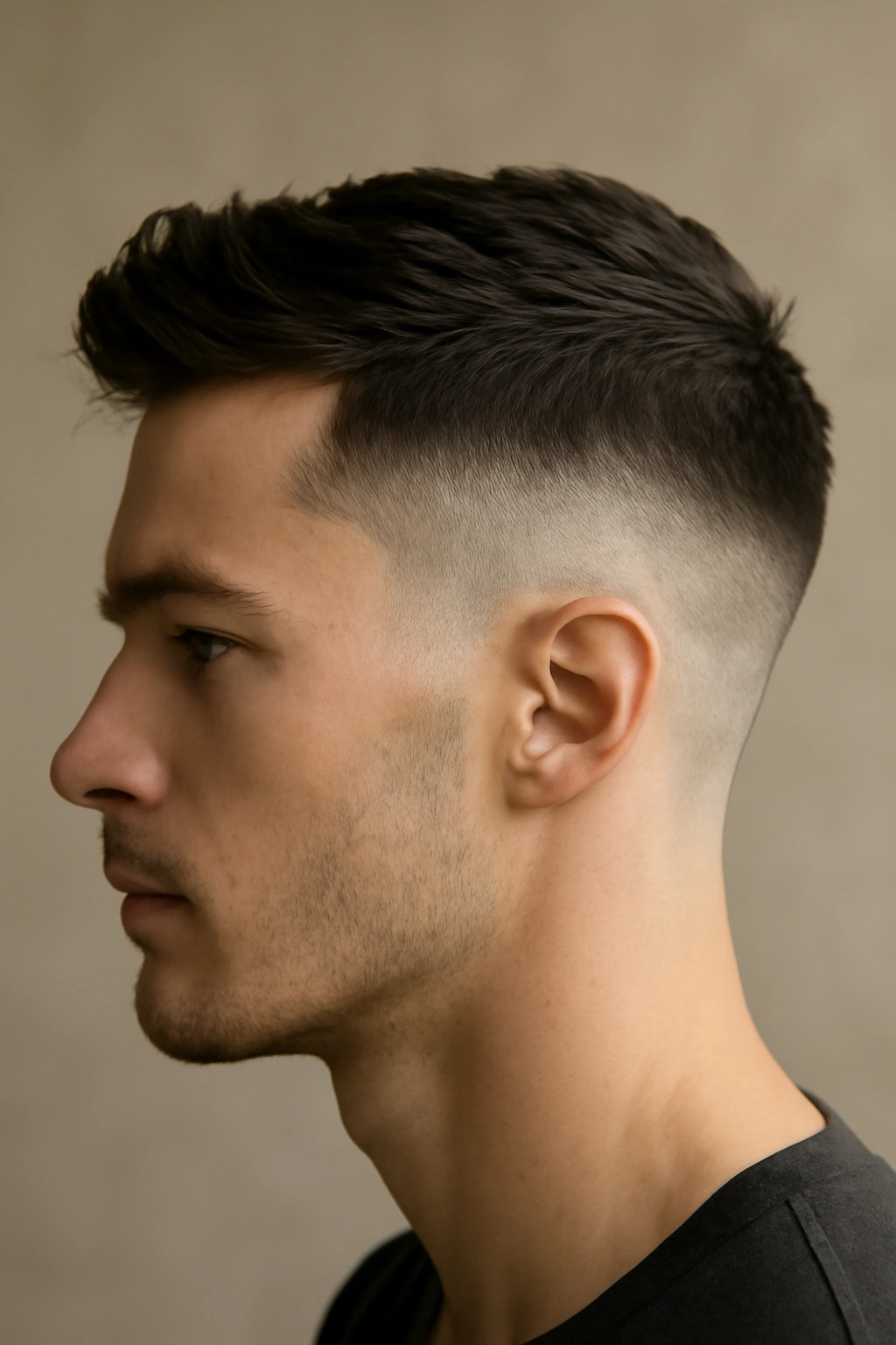 Close-up profile of a man with a bold disconnected undercut featuring a sharp top-sides line.