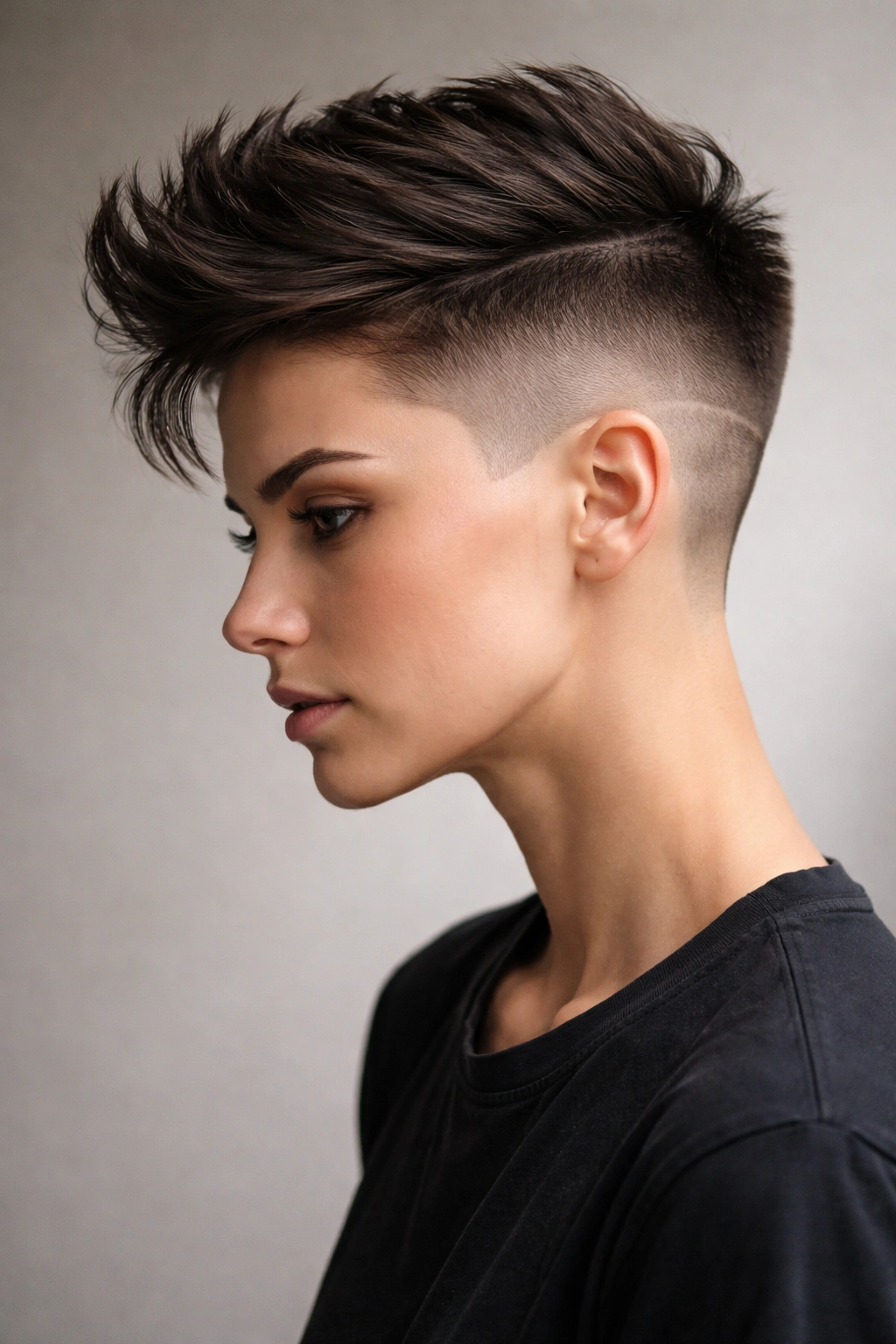 Portrait of a person with dramatic disconnected undercut showing a crisp unblended line