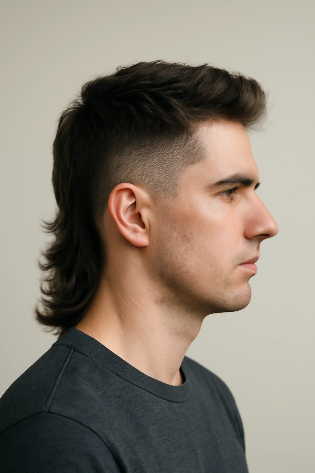 Side profile showing a sharp disconnected undercut mullet line