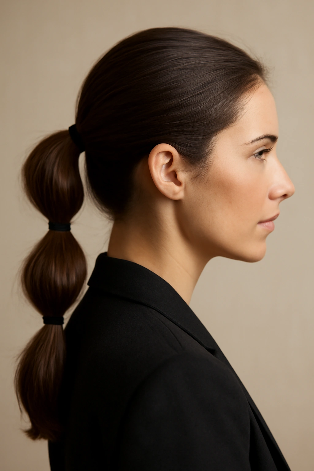 Ponytail with two elastic bands creating a puff between bands
