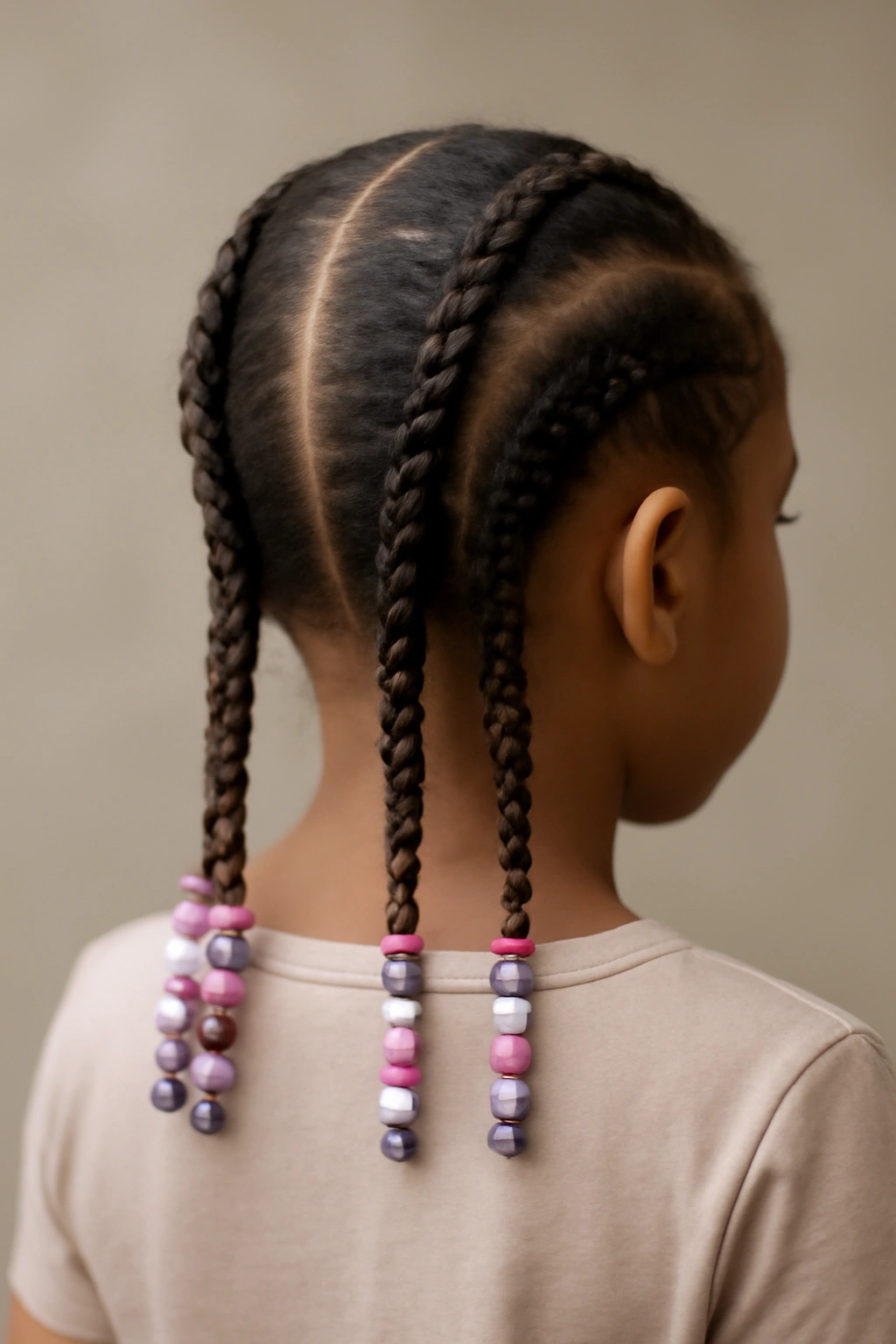 Two parallel braids down the back with coordinated beads.