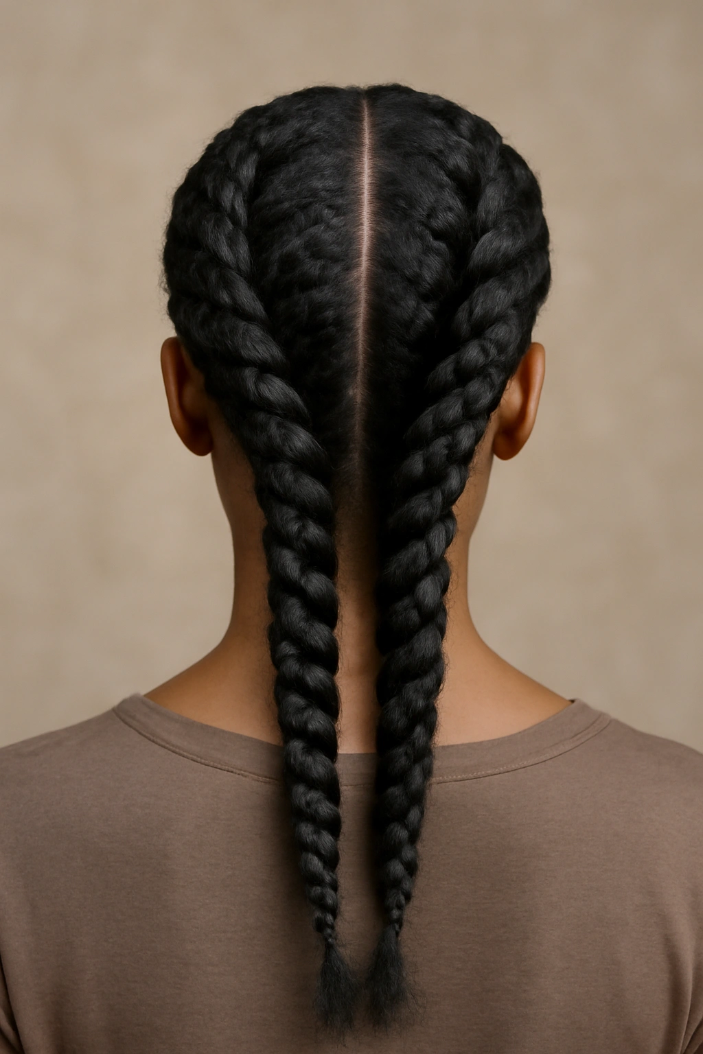 Two thick flat twists braided together into a center-back braid down the head