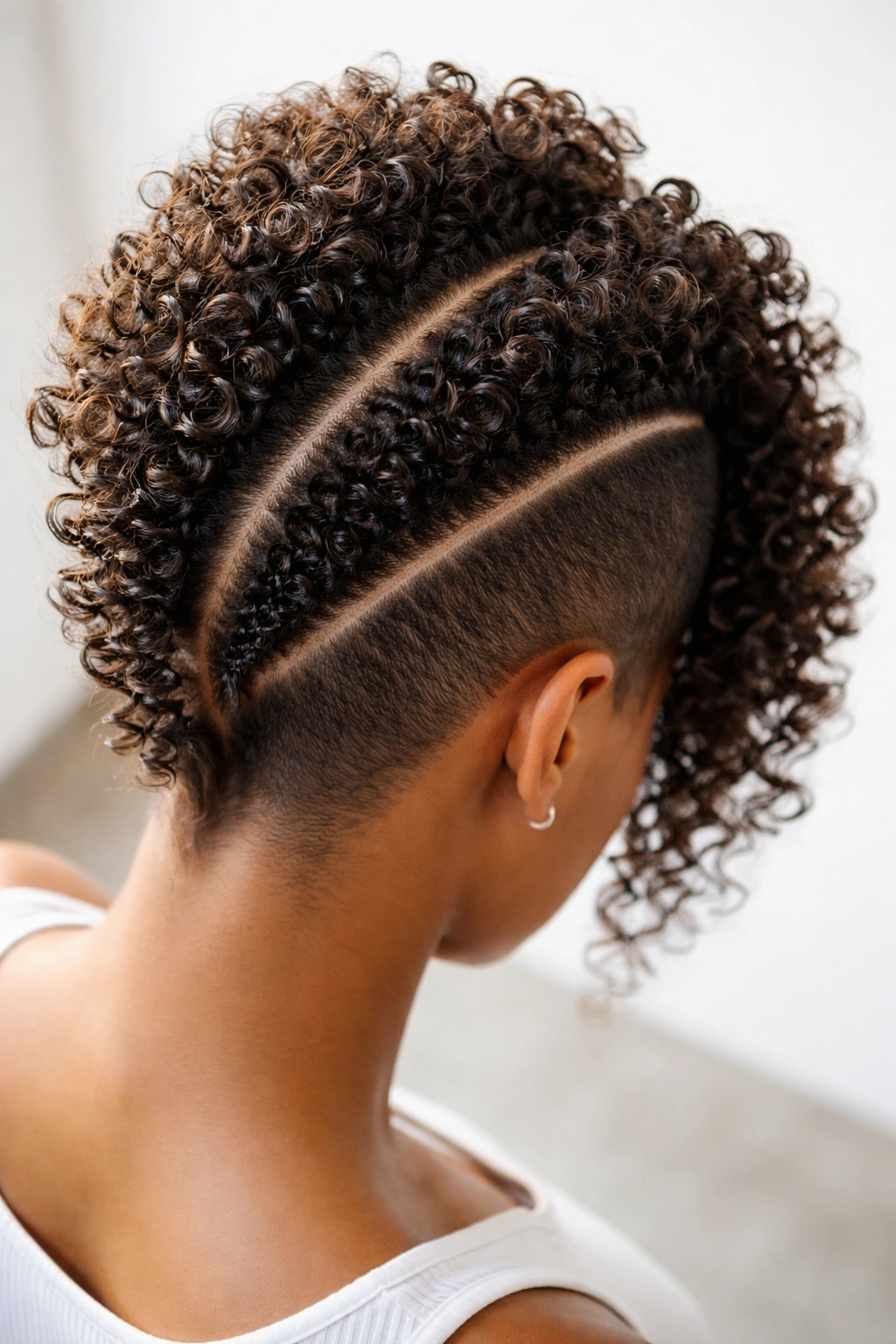 Double mohawk lines with curly hair
