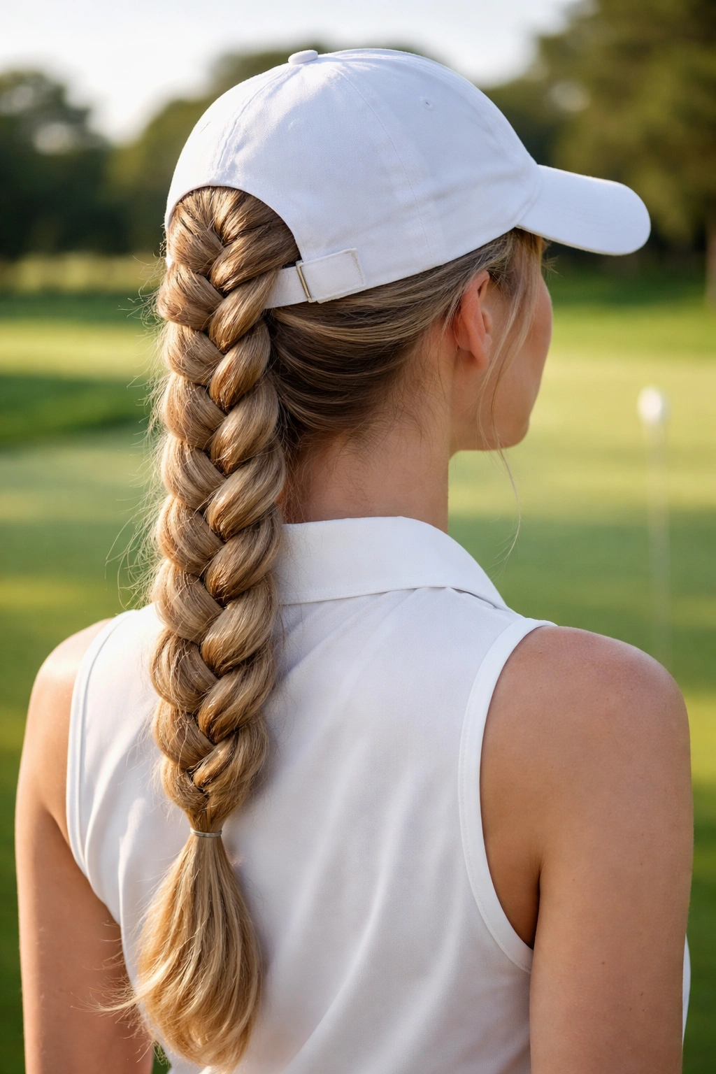 Back view of a single Dutch braid traveling down the back of the head