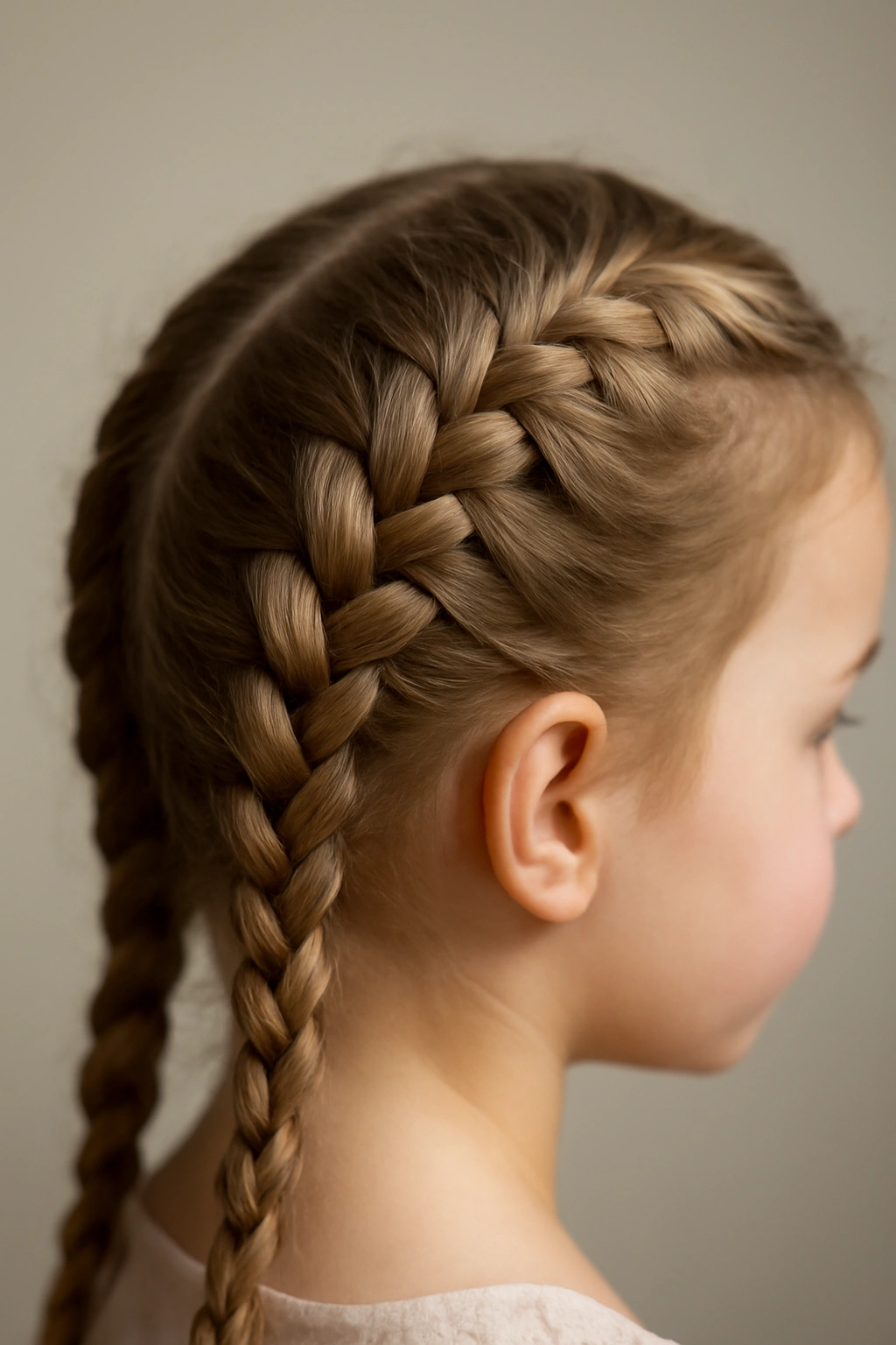 Close-up of a raised Dutch braid along the scalp