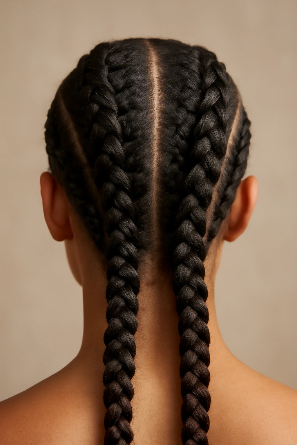 Raised Dutch braids along the scalp with 3D texture
