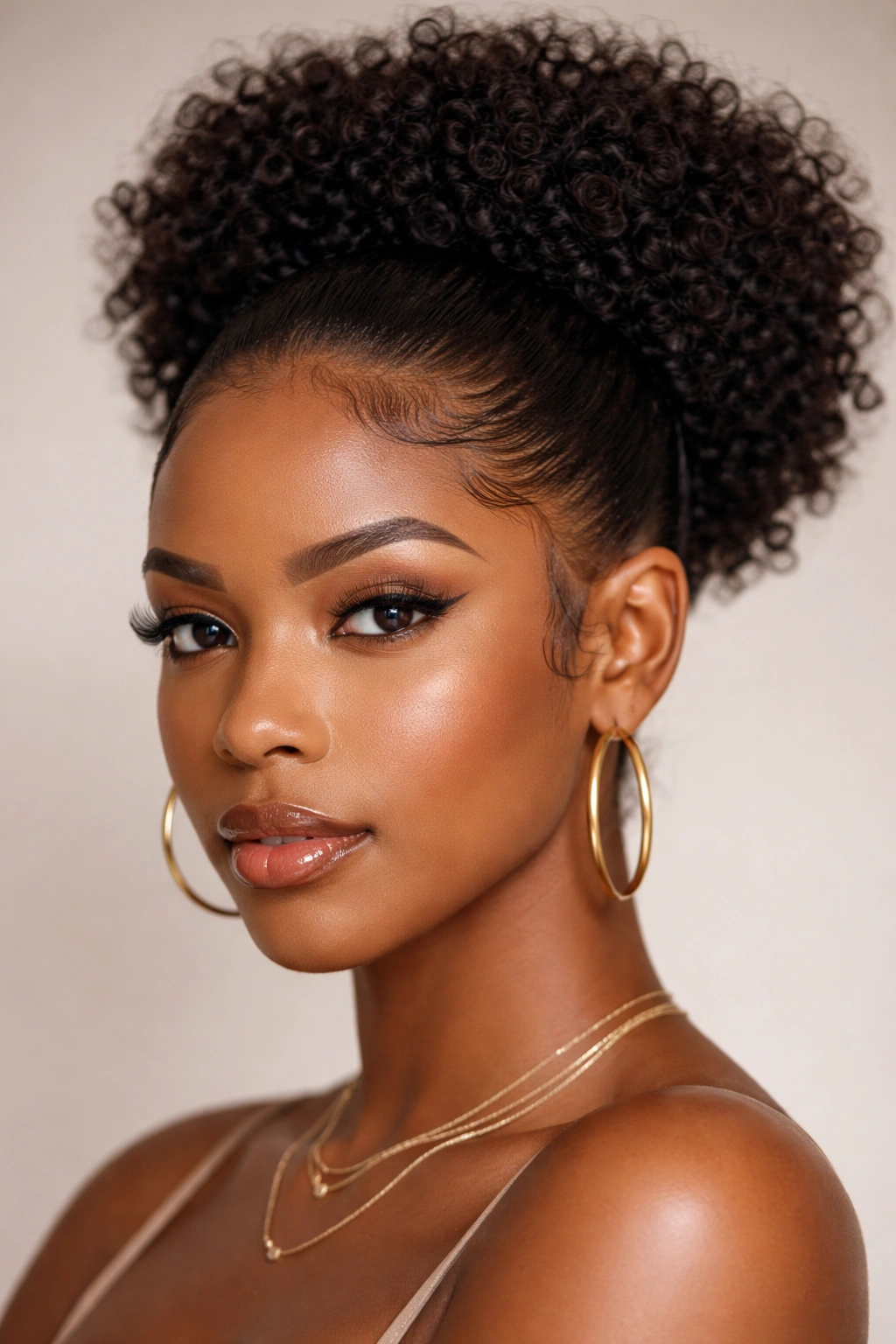 Close-up of sleek edge control with a textured crown on natural hair