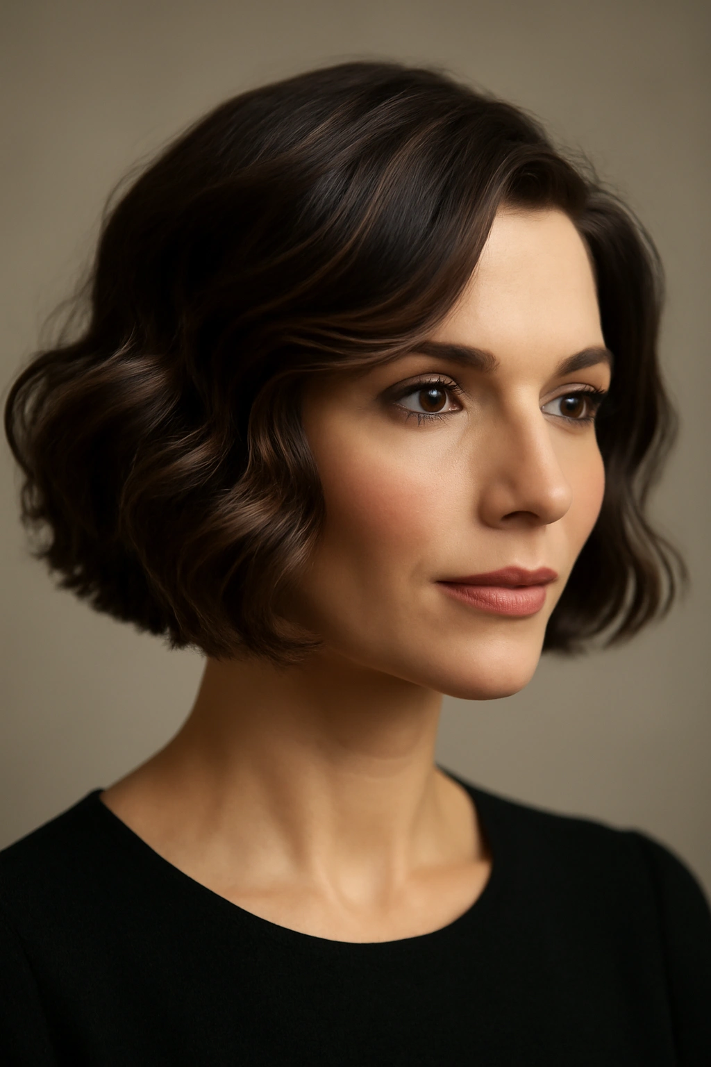 Chin-length bob with soft waves framing the face