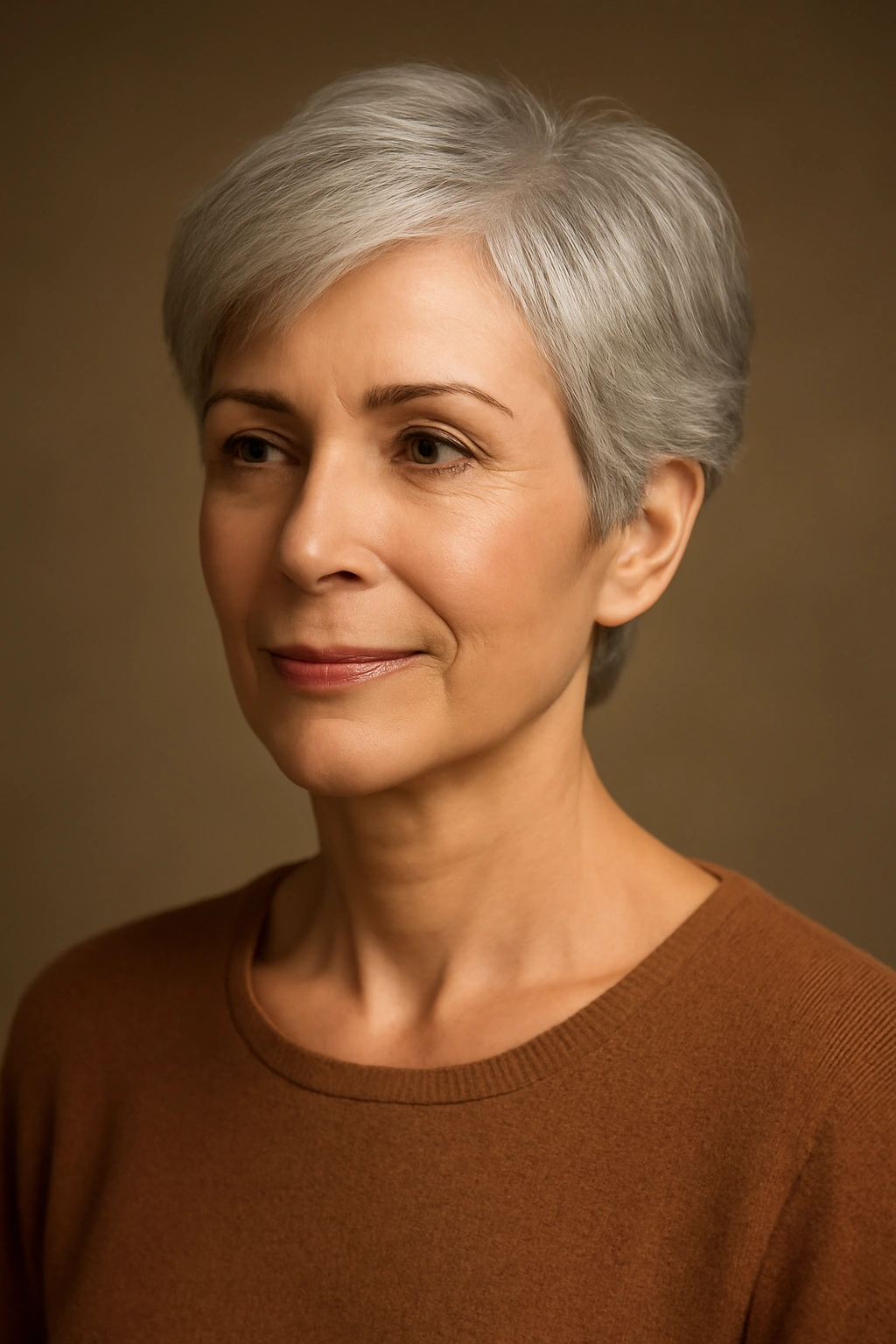 Elegant pixie on mature gray-haired woman