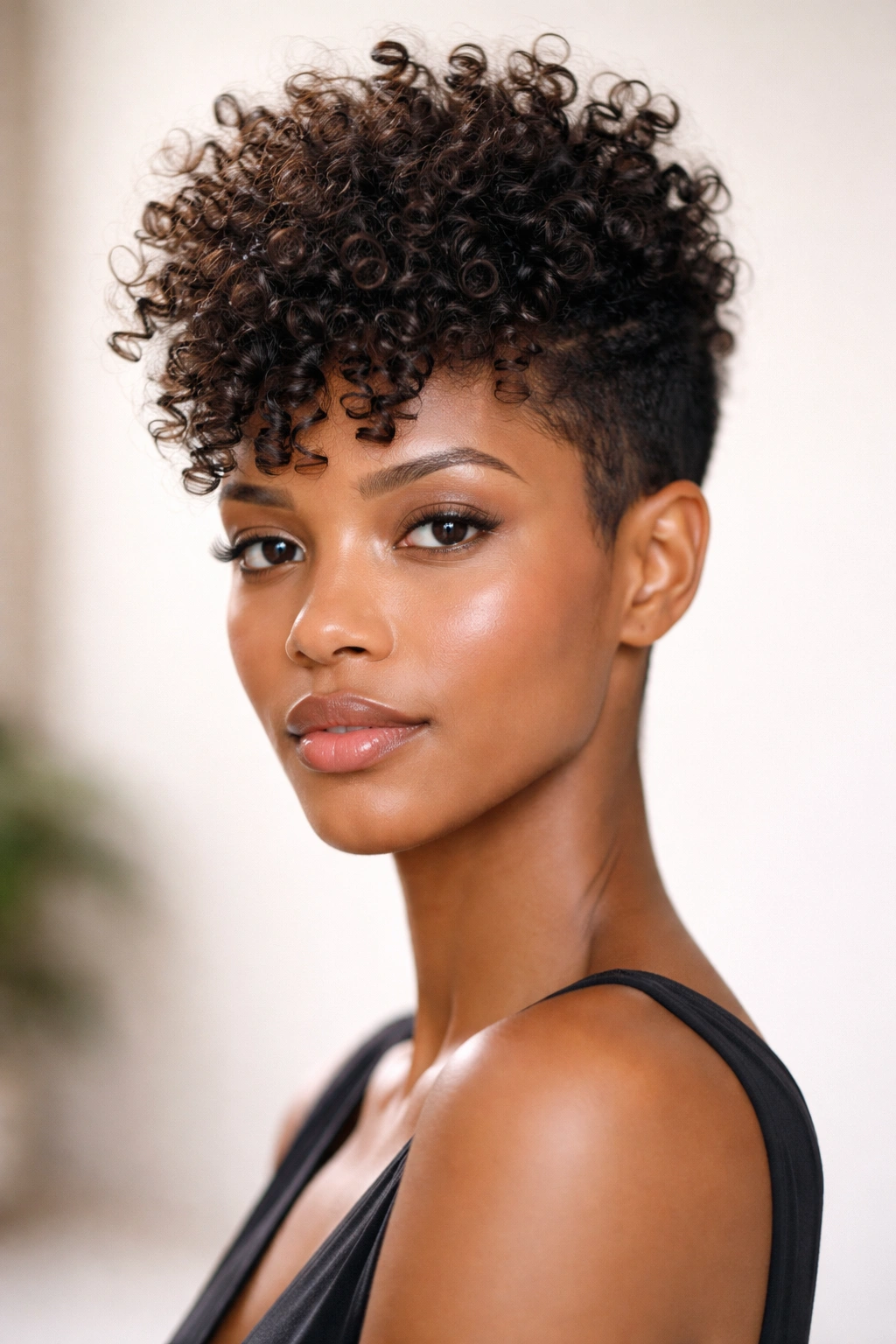 Portrait of elongated crown pixie with long crown height creating vertical elongation