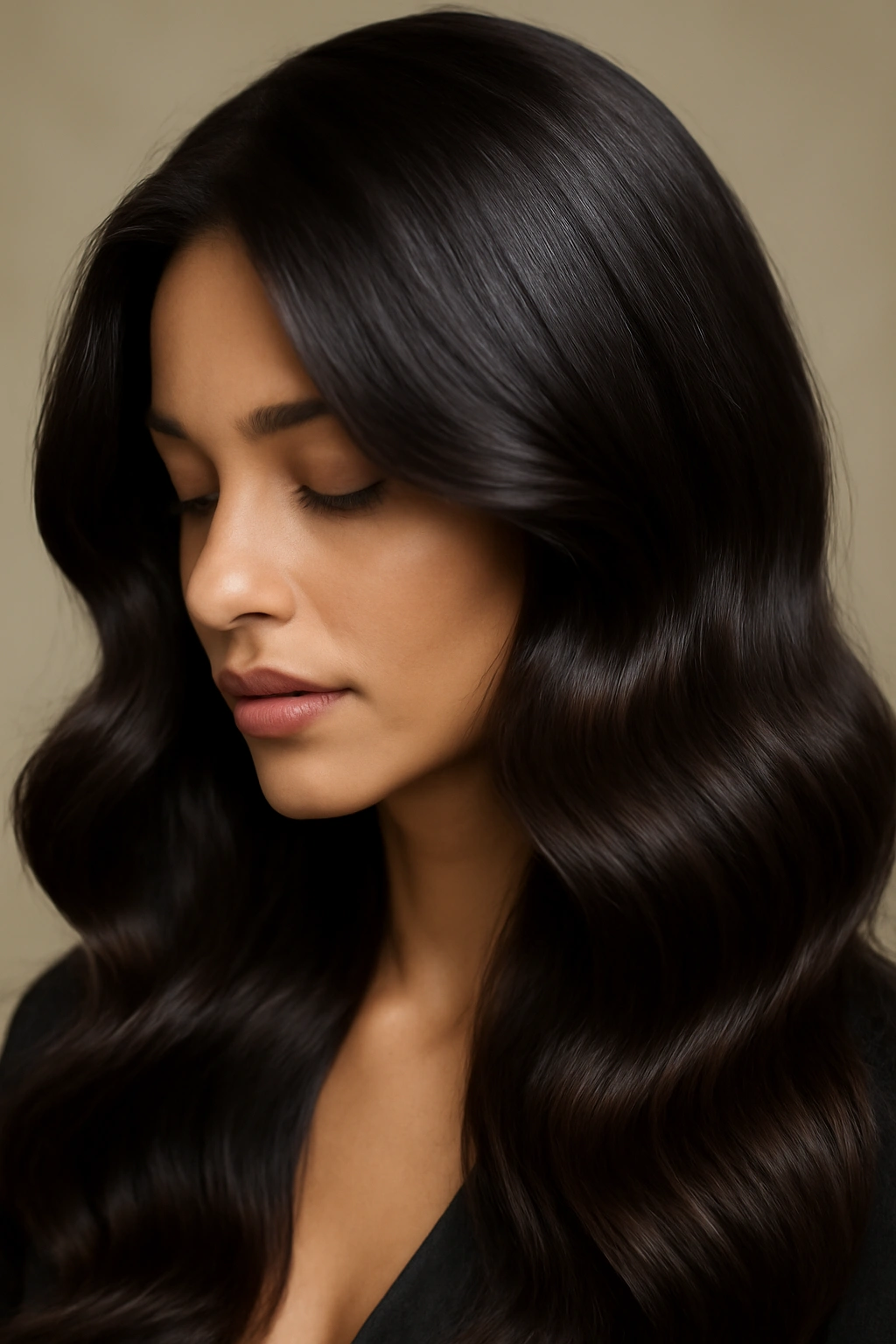 Close-up of espresso bean brunette hair with deep brown depth and warm reflections
