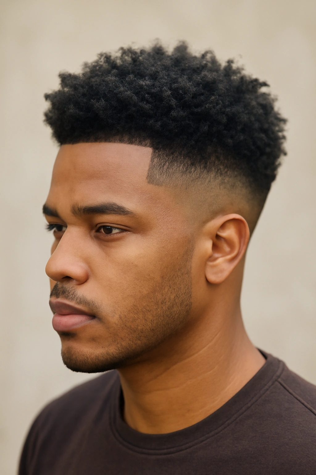 Extended fade with textured crown for mixed Type 4A-4B curls