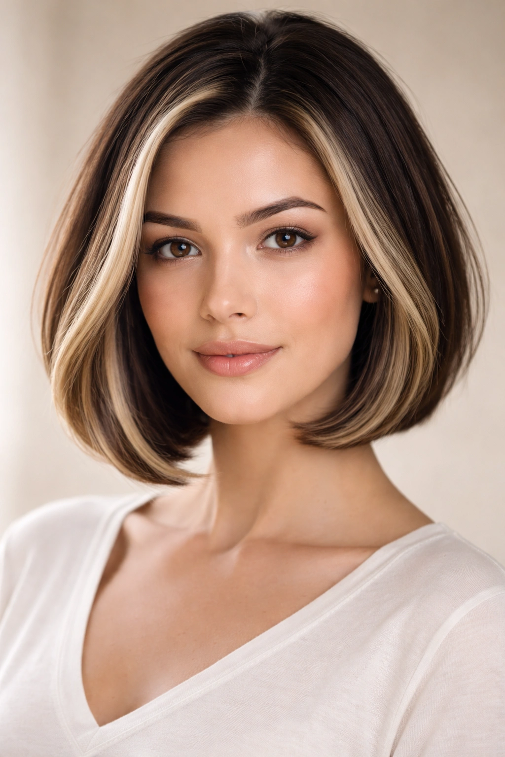 Bob hairstyle with face-framing highlights around oval face