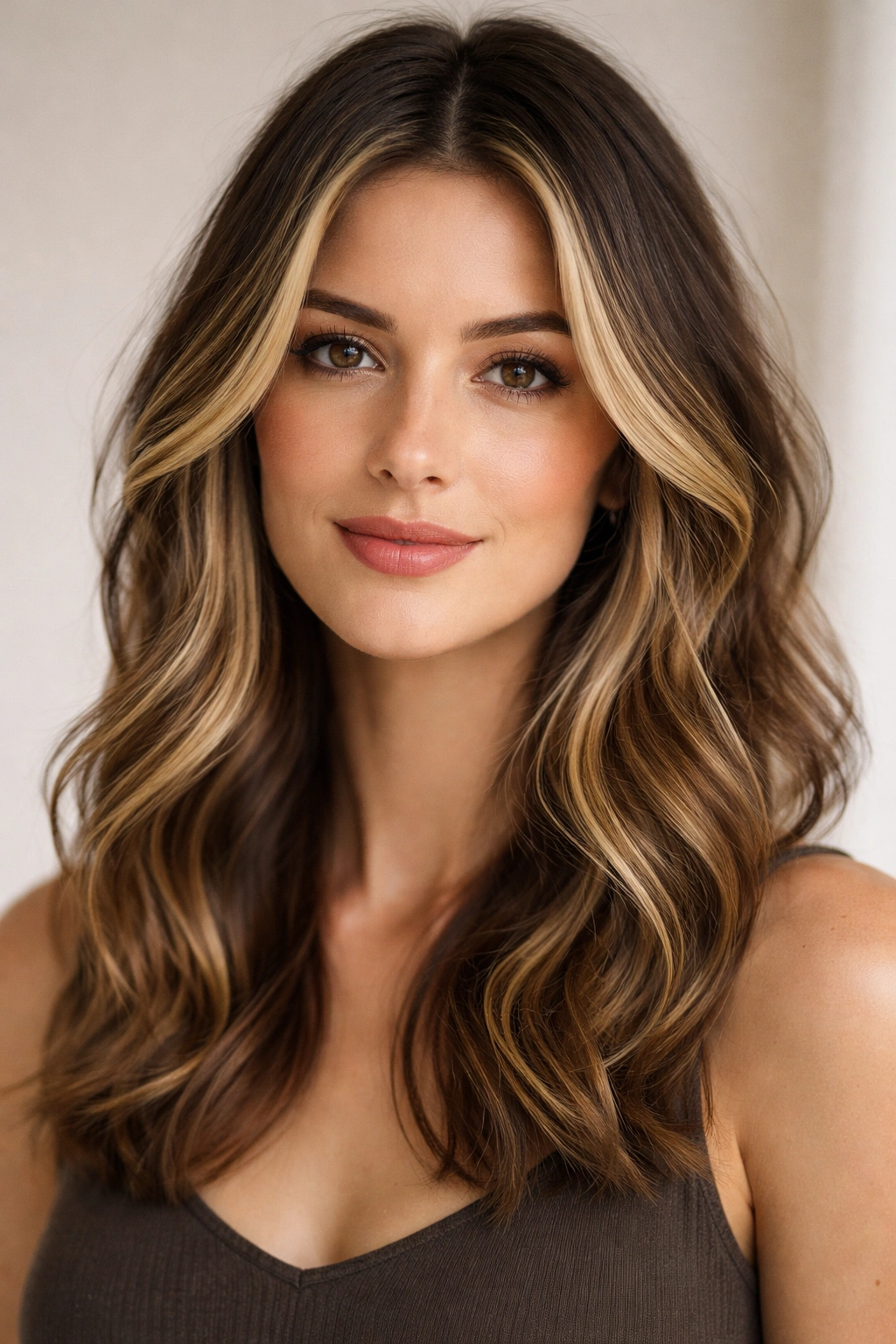 Face-framing highlights with subtle waves around the face