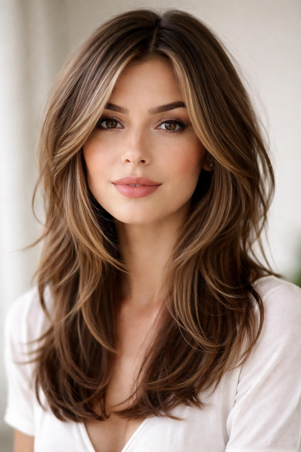 Face-framing layers around cheeks with longer underneath length