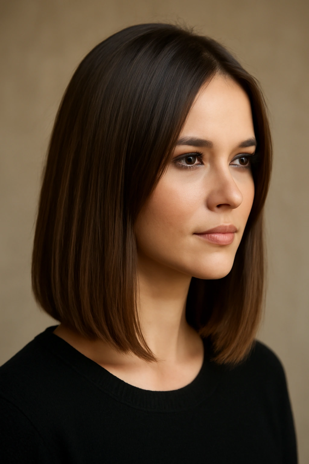 Face-framing pieces in straight shoulder-length hair
