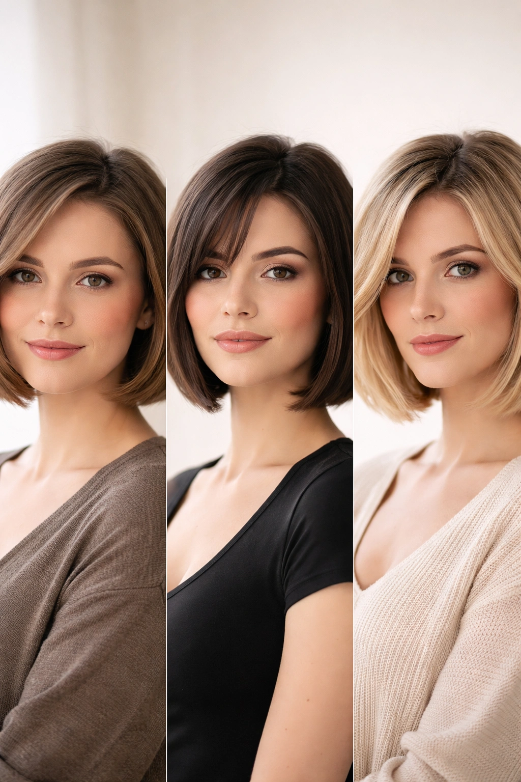Silhouettes of round and oval faces with chin-length hair, no labels.
