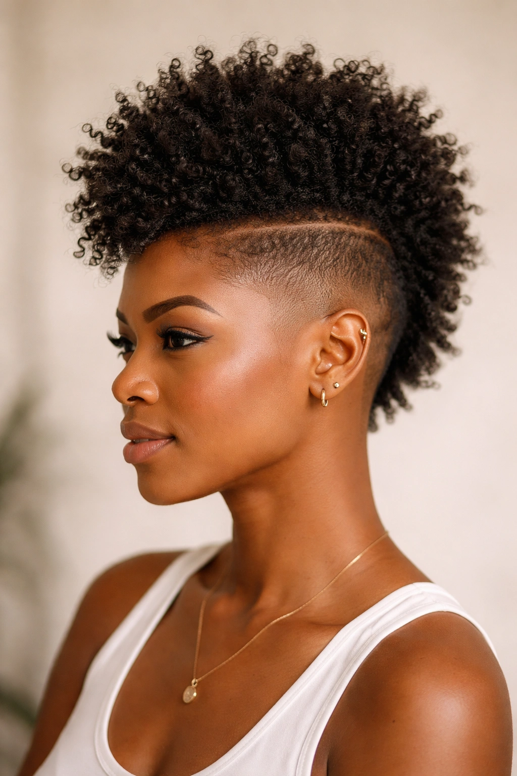 Profile view of a fade with a soft Mohawk