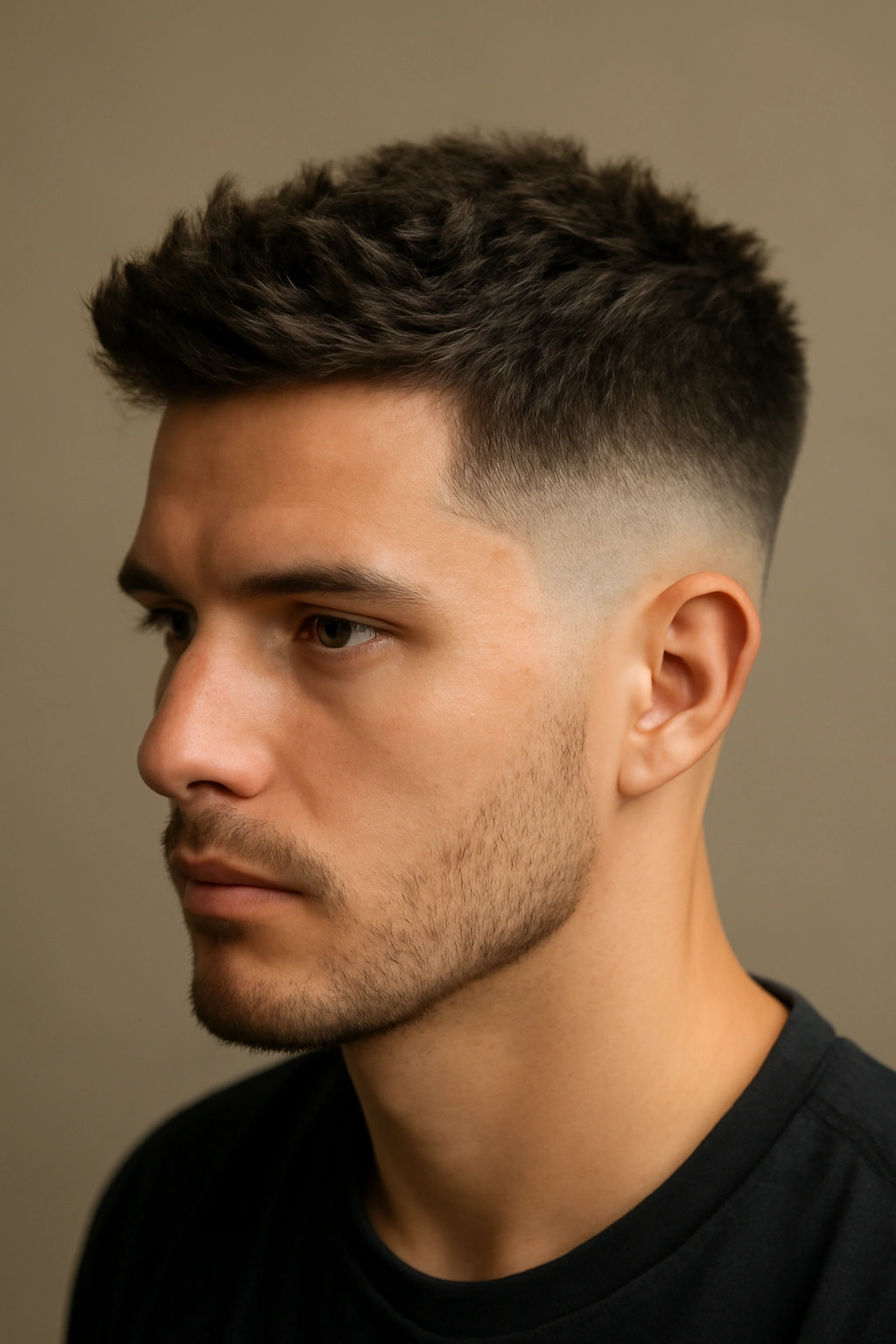 Fade haircut with textured top on thick coarse hair