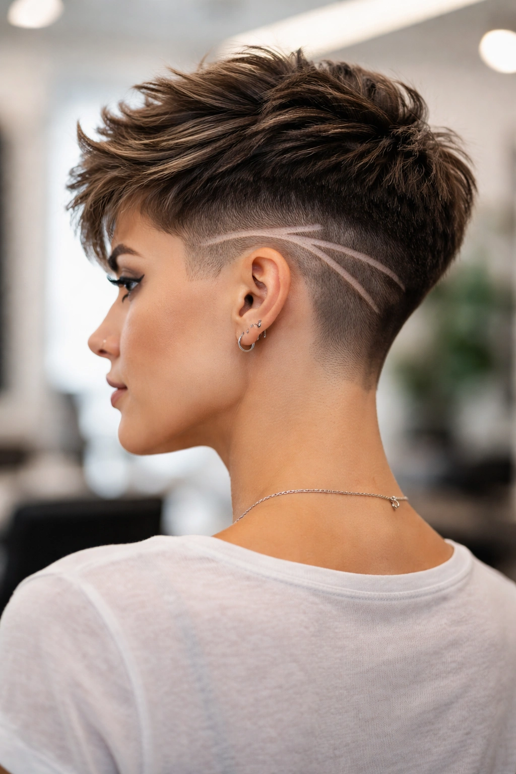 Faded pixie with shaved line design on the fade.