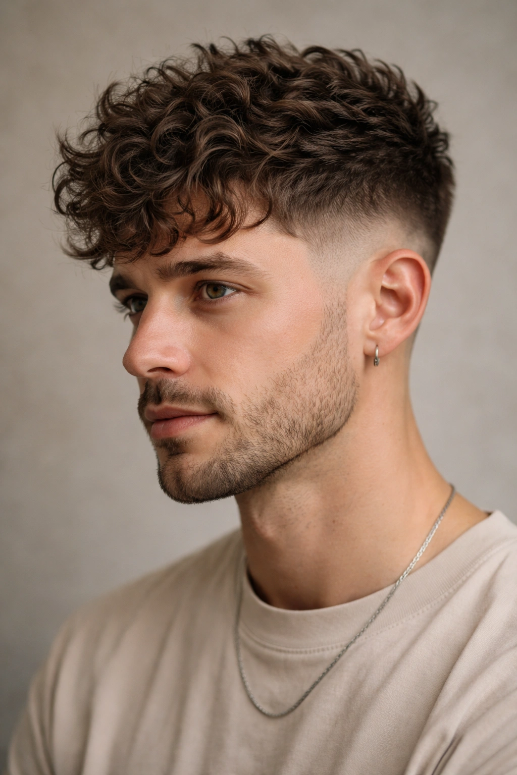 Close-up of faded undercut with a textured curly top