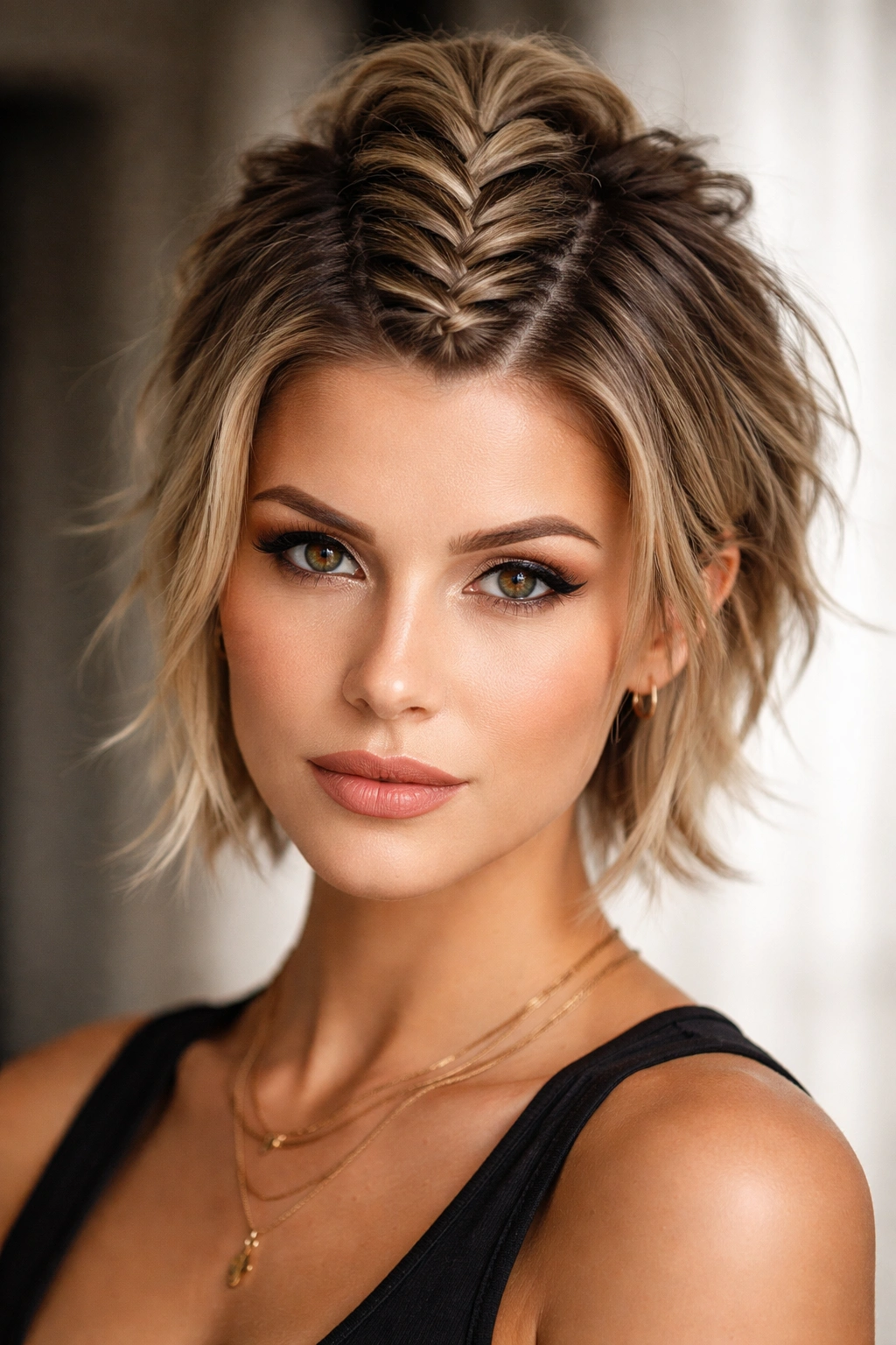 Center faux hawk braid on short textured hair