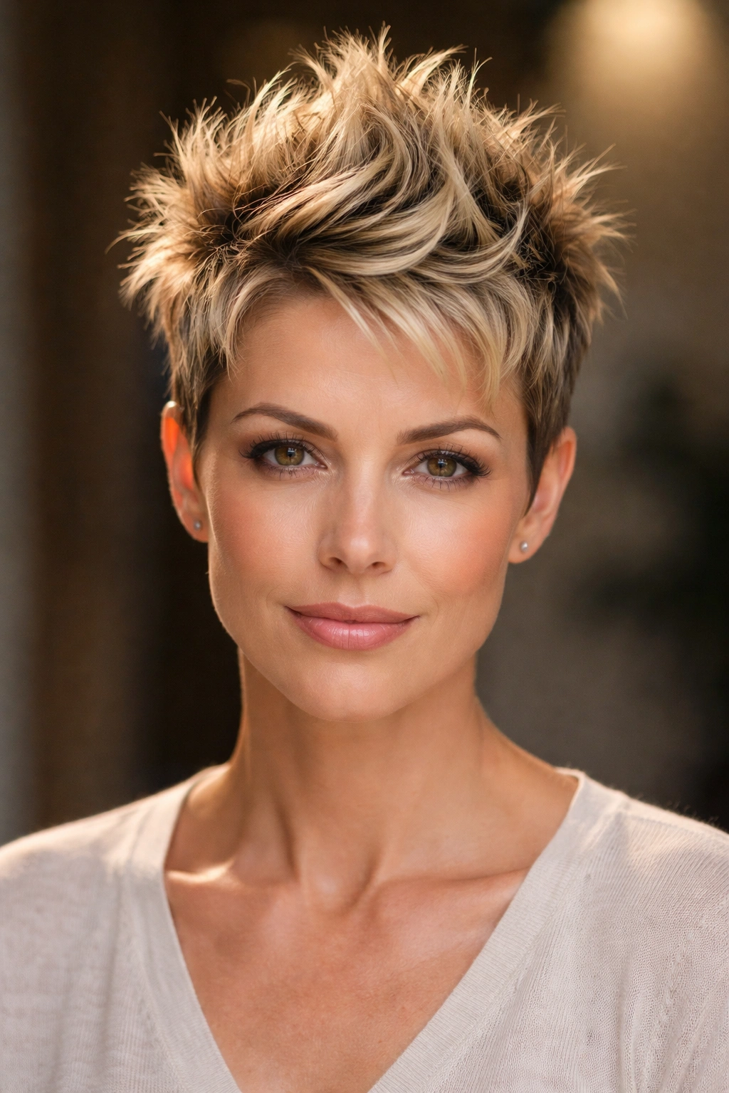 Woman with textured faux hawk pixie