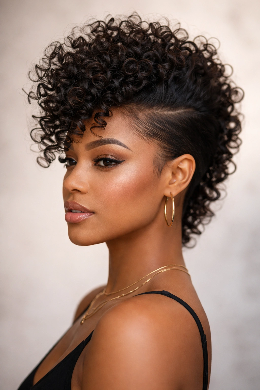 Faux hawk with spiral curls and smooth sides