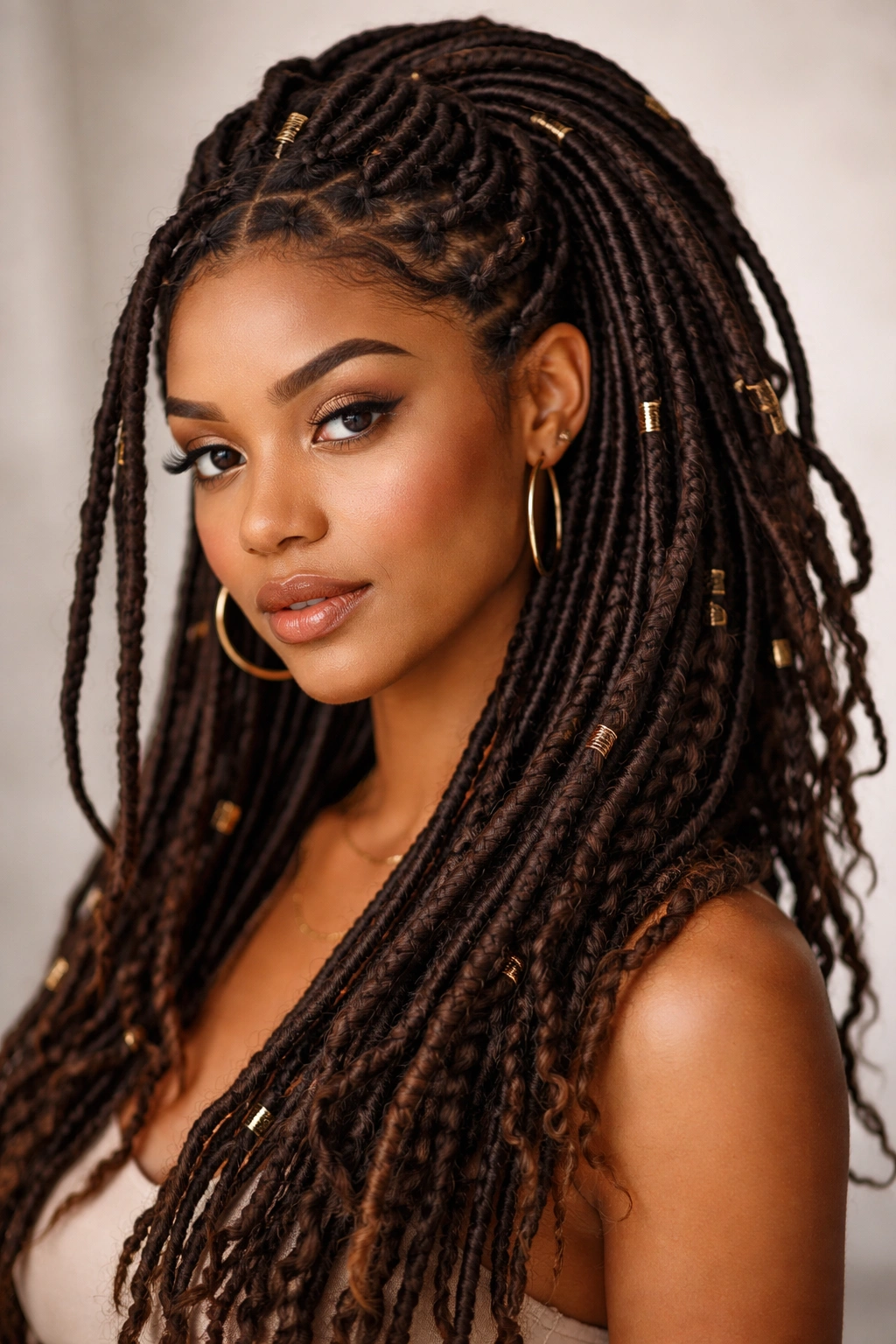 Head with faux locs wrapping around natural hair forming dreadlock-like extensions