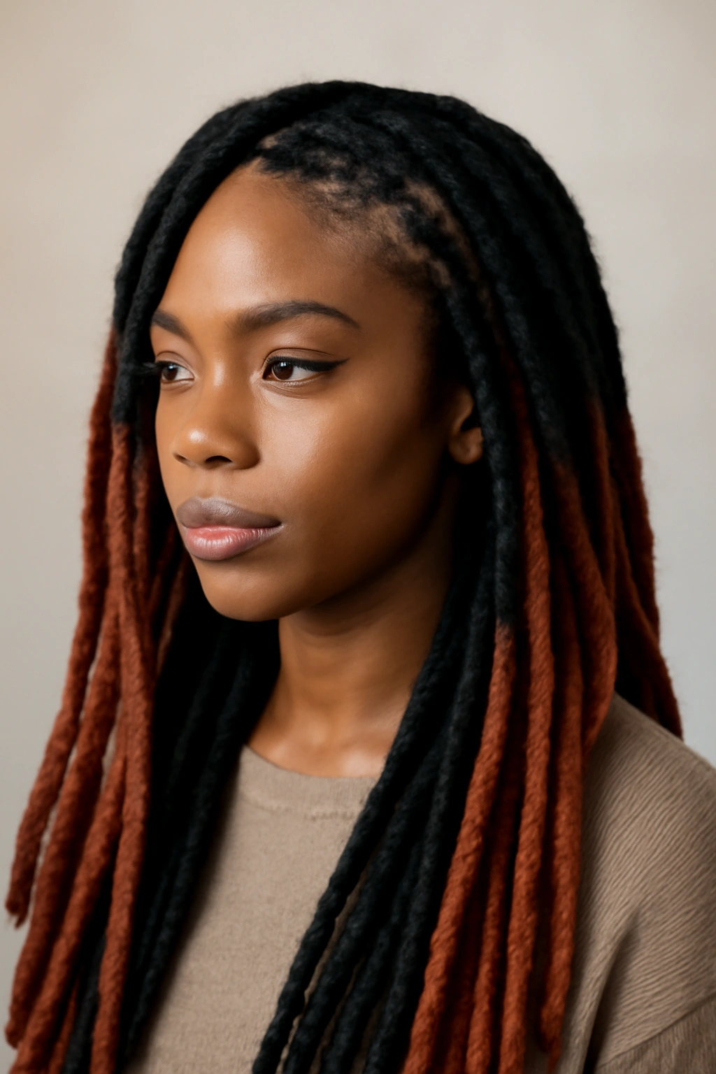 Head portrait with two-tone faux locs and color blocks