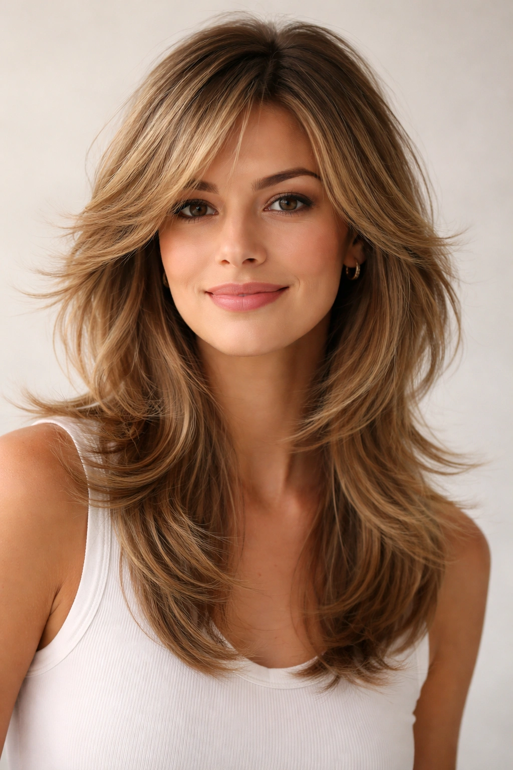 Feathered hairstyle with wispy layers and movement