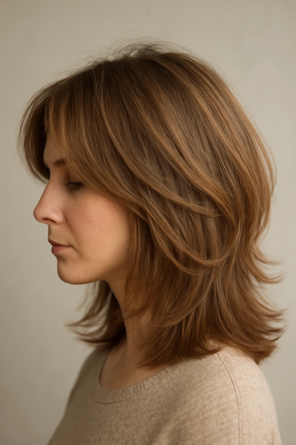 Feathered layers on fine hair creating fullness and movement