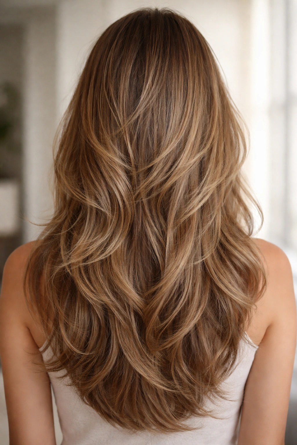 Feathered layers create soft movement throughout hair