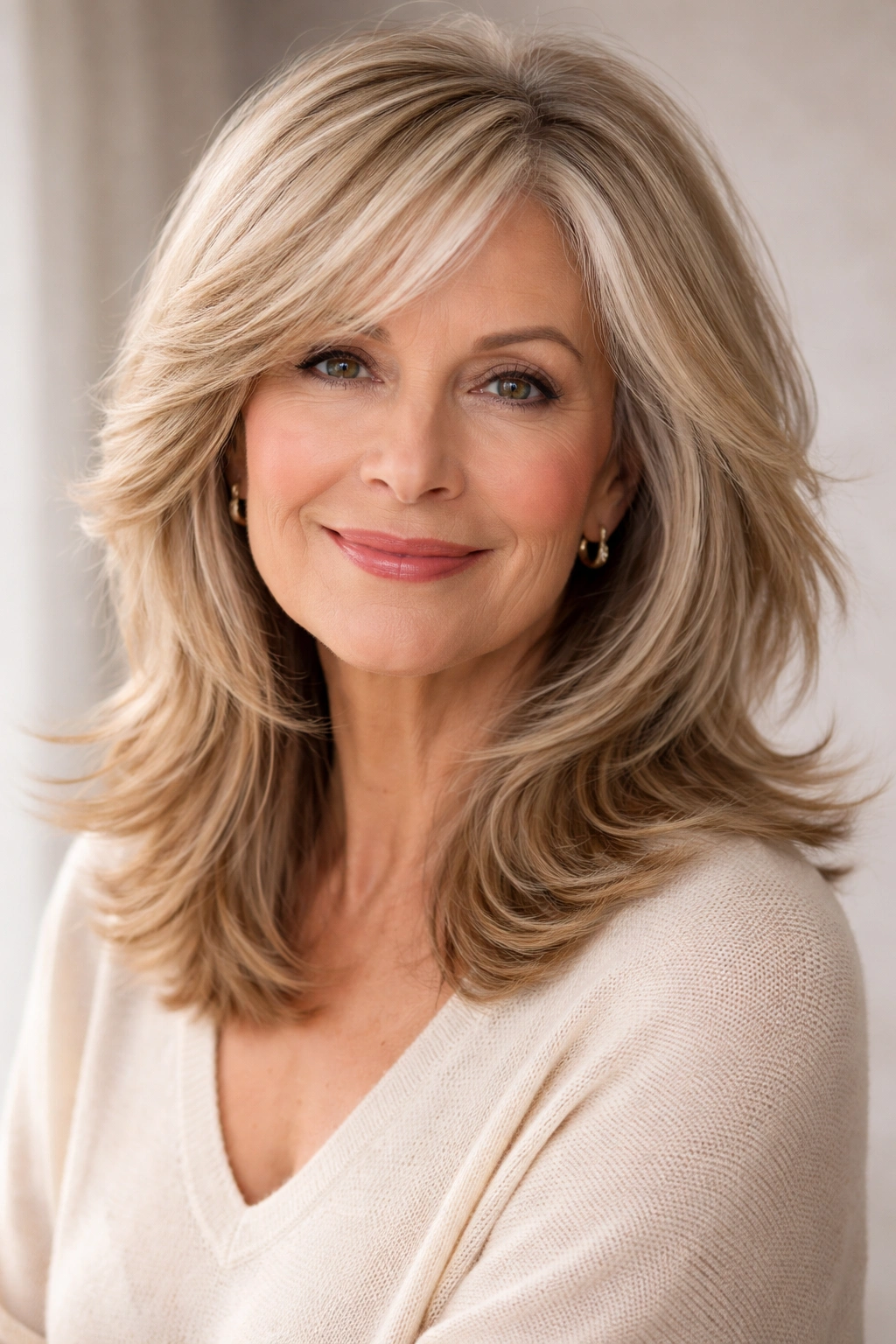 Hair with feathered layers throughout for movement