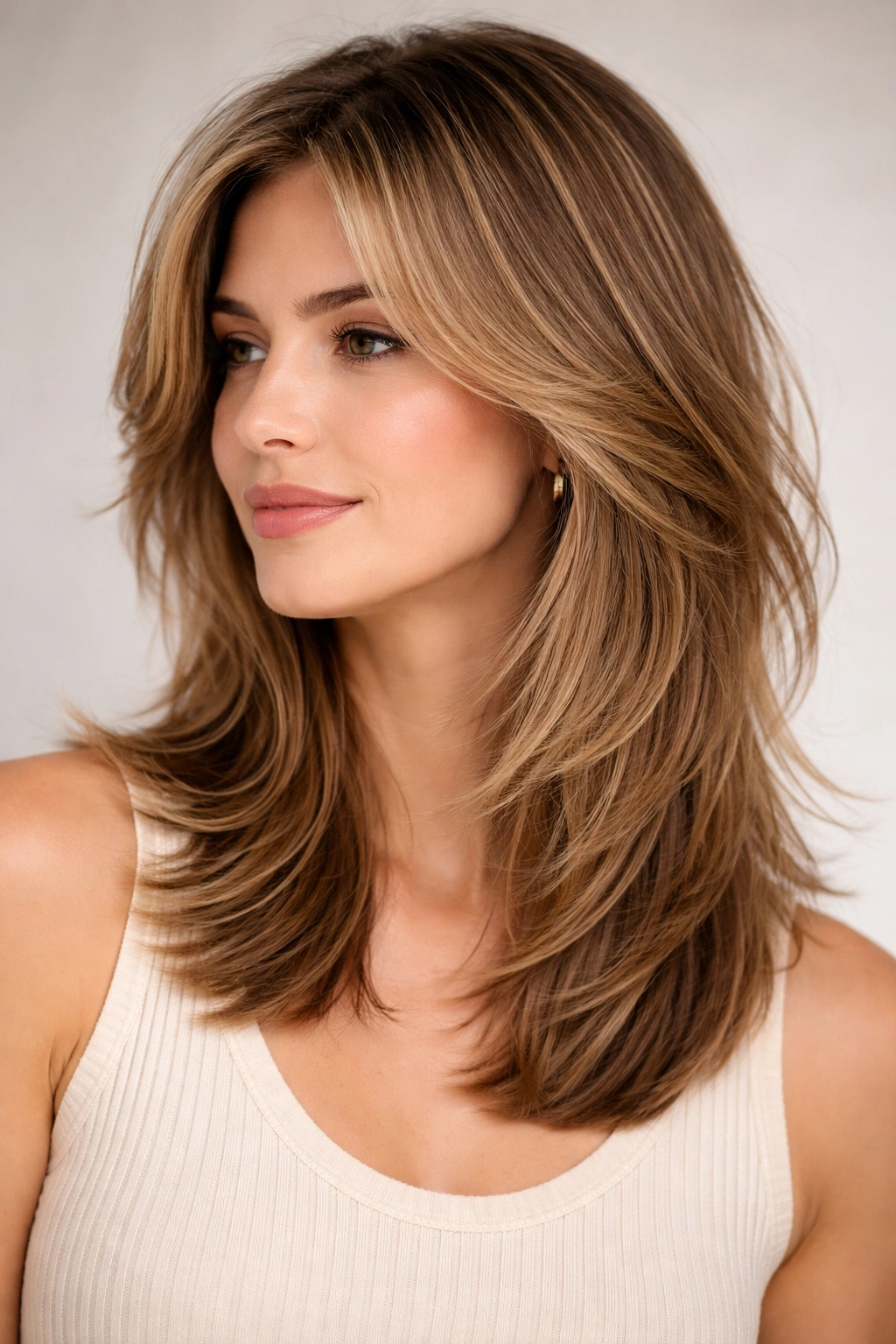 Feathered medium cut with soft outward-angled layers