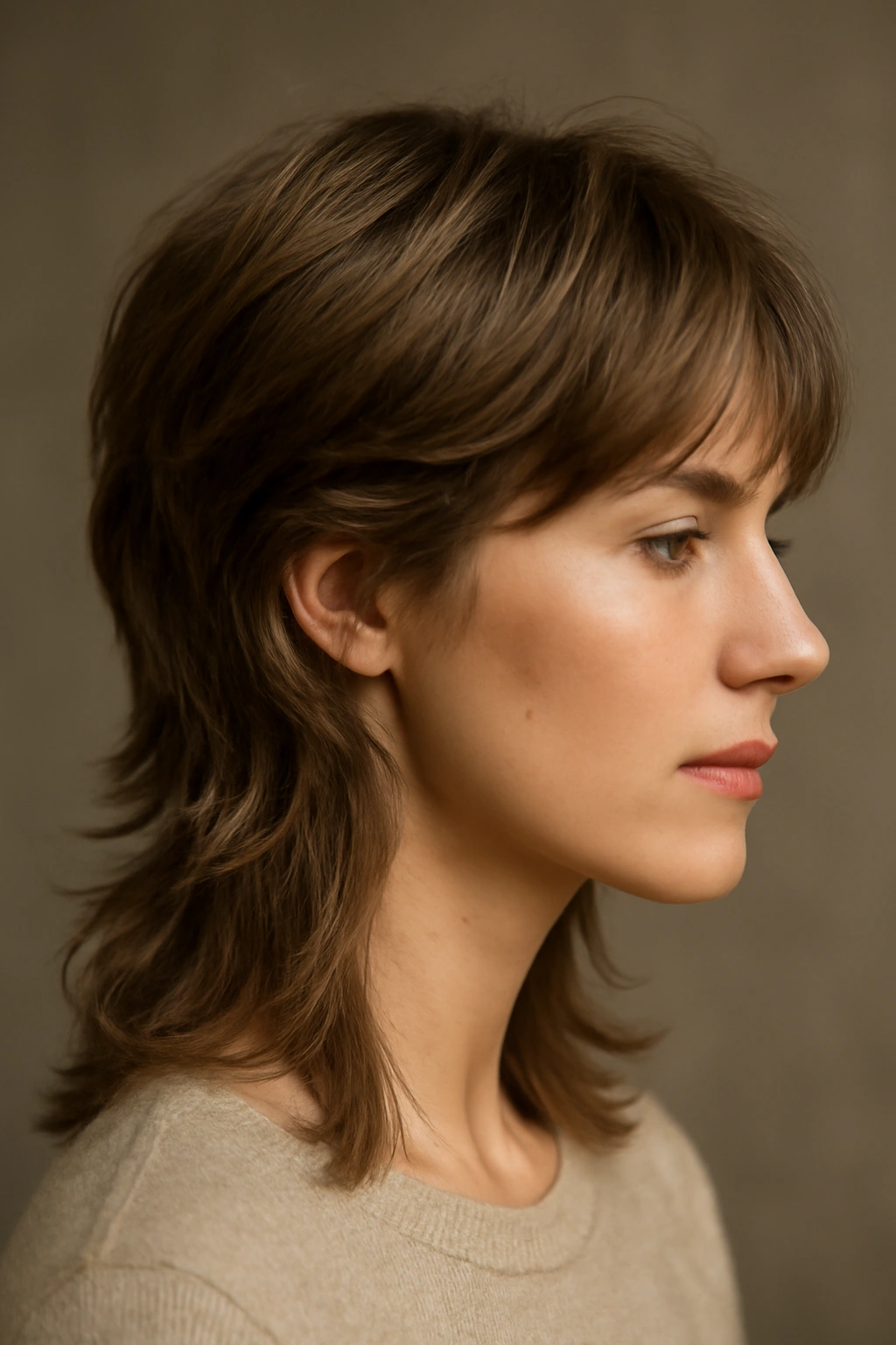 Feathered mullet with soft edges and face-framing layers
