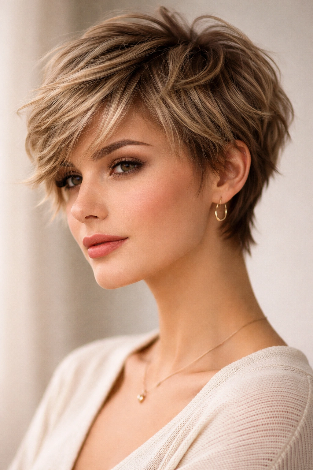 Feathered pixie with disconnected layers showing texture