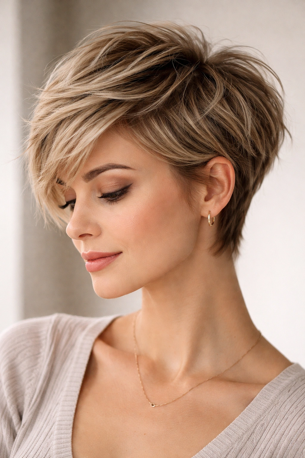 Feathered pixie with flowing blended layers
