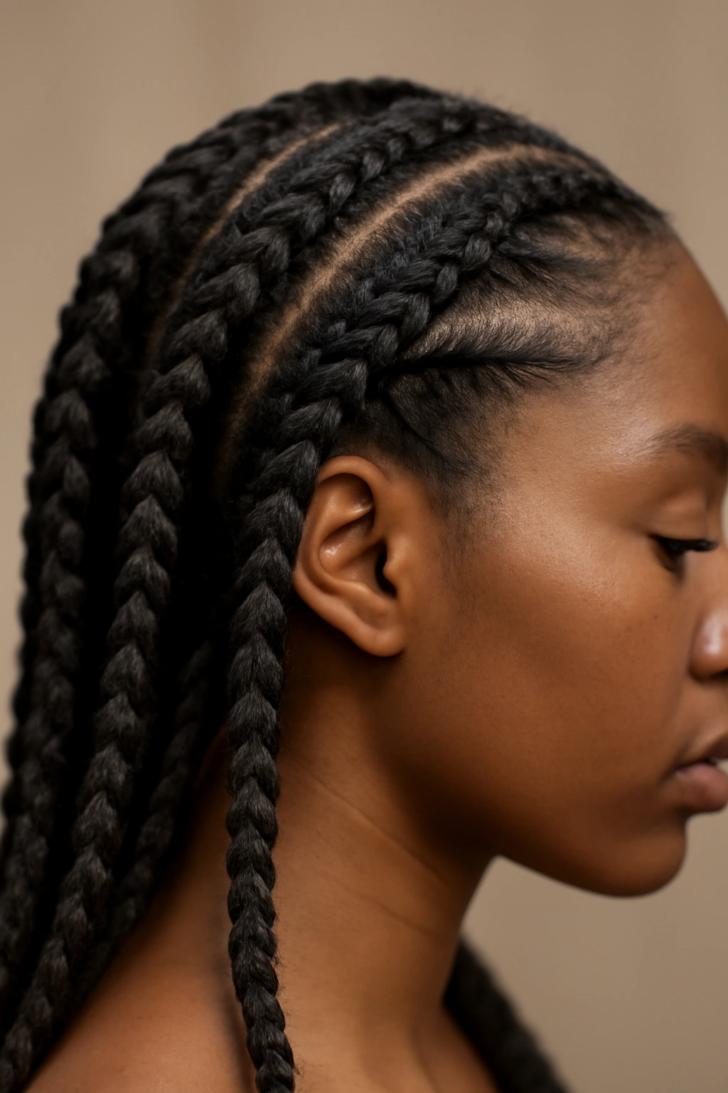 Feed-in flat twists showing length and fullness along the scalp