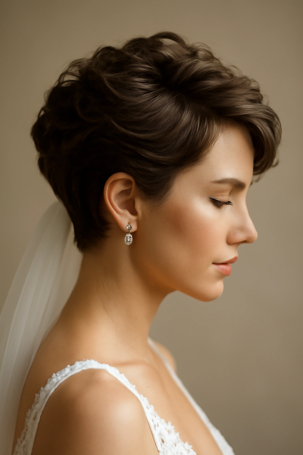 Close-up of finished bridal hairstyle with sculpted texture and soft lighting