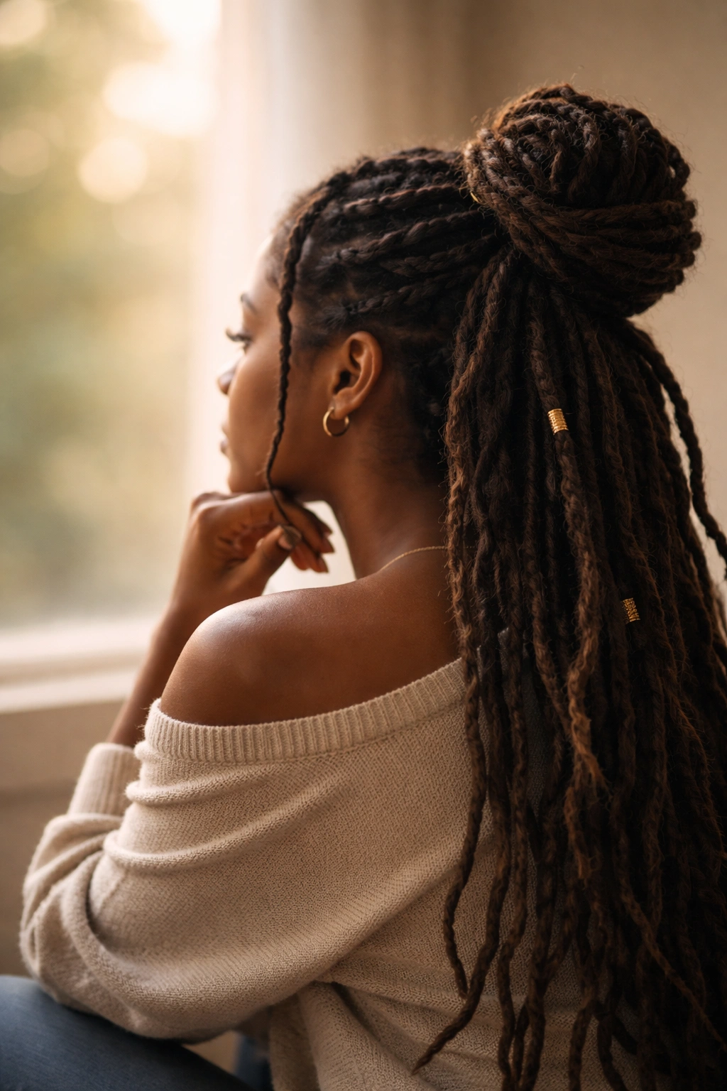 Abstract gradient background suggesting contemplation about dreadlock styling