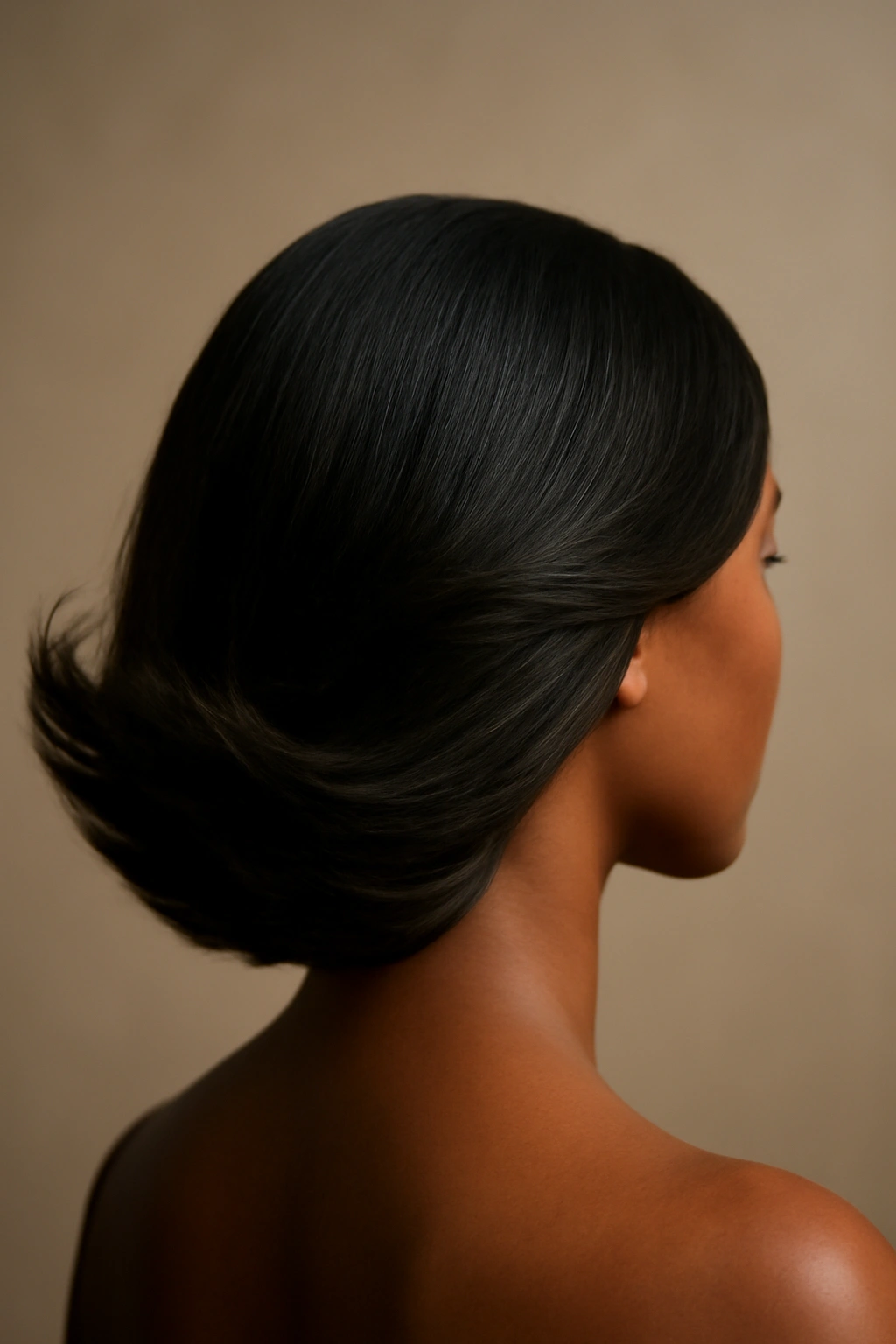 Minimalist silhouette of a flip hairstyle conveying reflection and polish