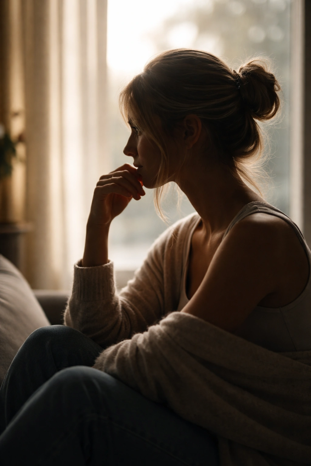 Silhouette of a person in a thoughtful pose against a soft gradient