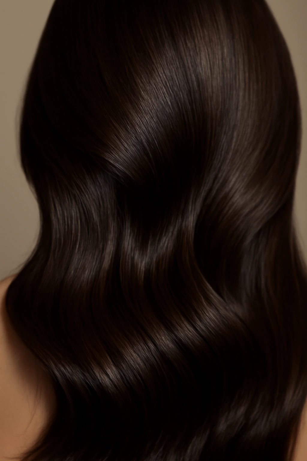 Glossy dark chocolate hair with rich shine in a timeless style