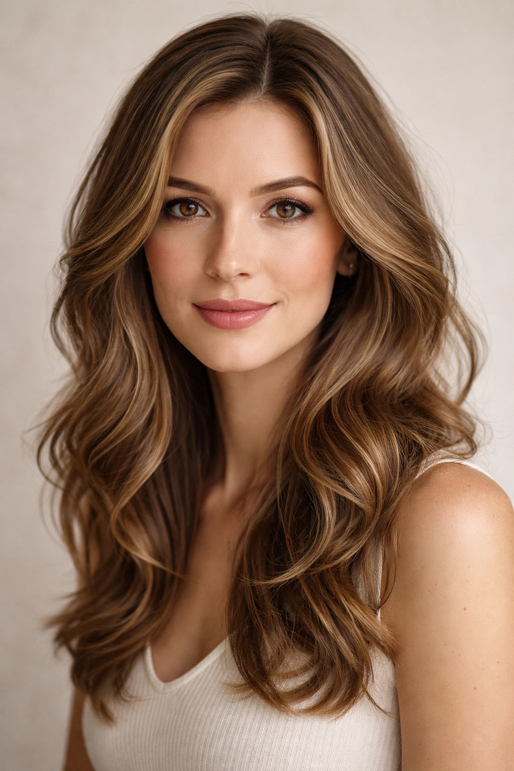 Portrait of a person with a long face featuring a flattering wavy hairstyle that adds width
